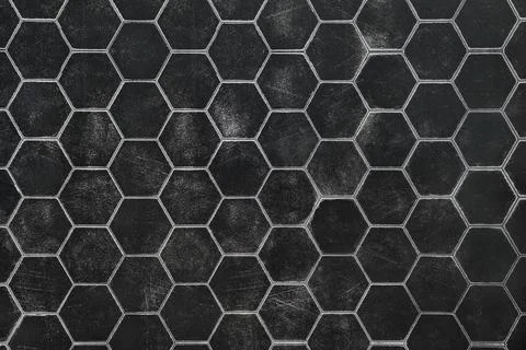 Detailed black hexagonal pattern with texture creates a modern design for v.. Stock Photos