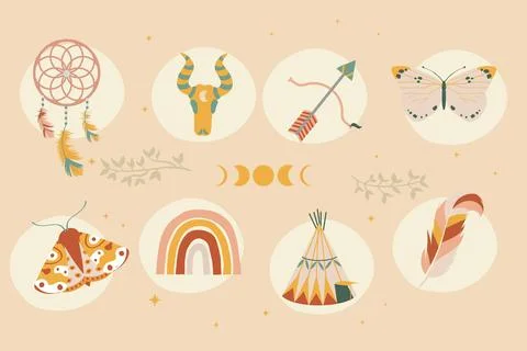Detailed boho element collection Stock Illustration