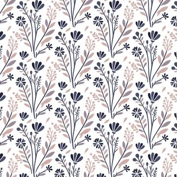 Detailed botanical flower pattern with all over floral design Stock Illustration