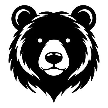 Detailed Brown Bear Head Front View Silhouette Stock Illustration