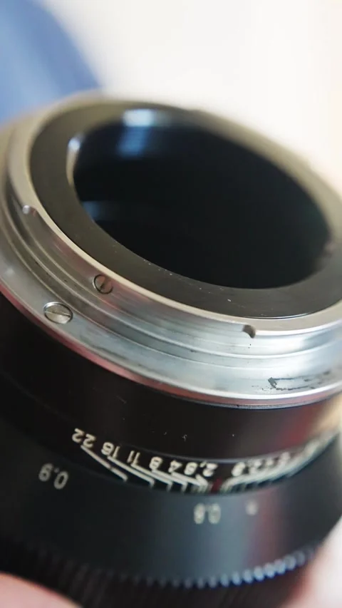 Detailed camera mount features, close shot of textured lens mount with engraved Stock Footage 321821856