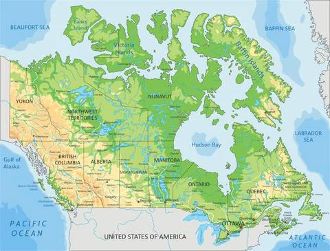 Detailed Canada physical map. Stock Illustration