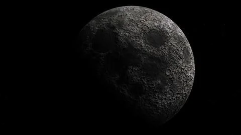 Detailed CGI image of the moon in half shadow against a starry background Stock Illustration