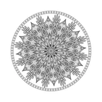 A detailed circular botanical pattern combines layered petals, daisies, and.. Stock Illustration