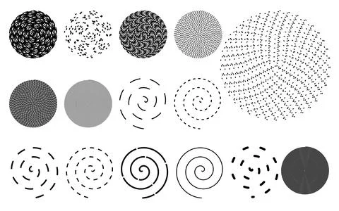 Detailed circular line textures, complex spiral pattern set, abstract geome.. Illustrazione stock