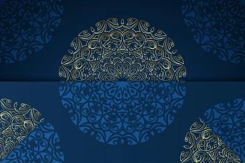 A detailed circular pattern with elaborate designs on a rich dark blue 库存插图