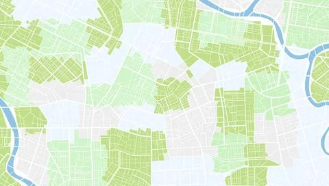 Detailed city map pattern with green districts and winding river. Urban plan Stock Illustration