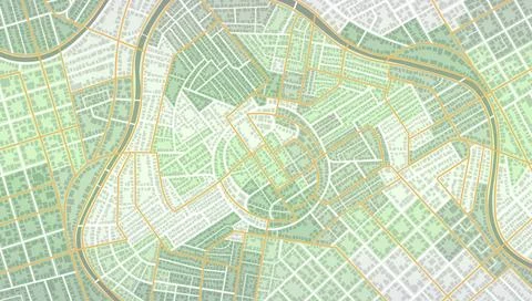 Detailed city map pattern with green urban districts and winding river イラスト素材