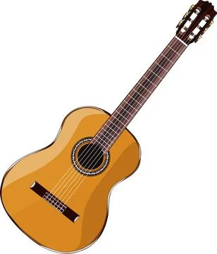 Detailed Classical Acoustic Guitar with Strings and Wooden Body 库存插图