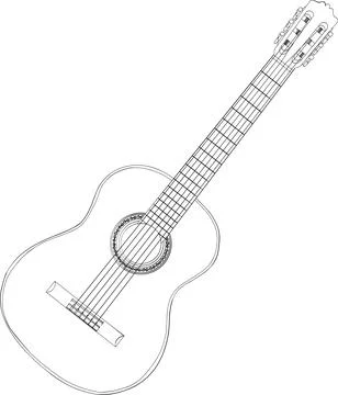 Detailed Classical Acoustic Guitar with Strings and Wooden Body 库存插图