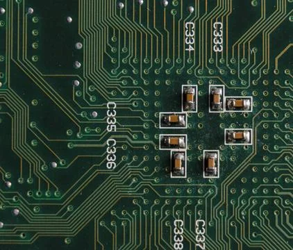 Detailed Close-Up of Computer Circuit Board Technology Components Stock Photos