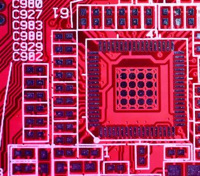 Detailed Close-Up of Computer Circuit Board Technology Components Stock Photos