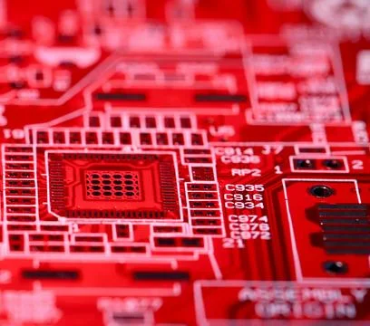 Detailed Close-Up of Computer Circuit Board Technology Components Stock Photos