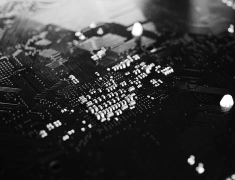 Detailed Close-Up of Computer Circuit Board Technology Components Stock Photos