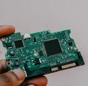Detailed Close-Up of Computer Circuit Board Technology Components Stock Photos