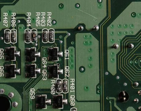 Detailed Close-Up of Computer Circuit Board Technology Components Stock Photos