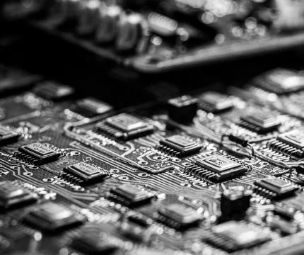 Detailed Close-Up of Computer Circuit Board Technology Components Stock Photos