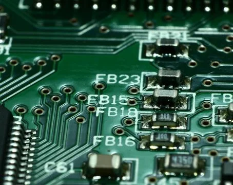 Detailed Close-Up of Computer Circuit Board Technology Components Stock Photos