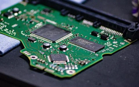 Detailed Close-Up of Computer Circuit Board Technology Components Stock Photos