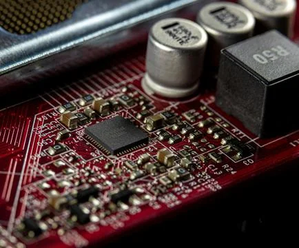 Detailed Close-Up of Computer Circuit Board Technology Components Stock Photos
