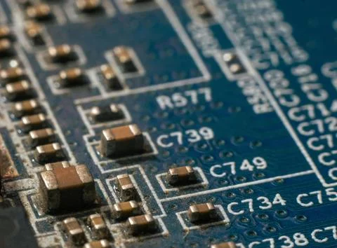Detailed Close-Up of Computer Circuit Board Technology Components Stock Photos