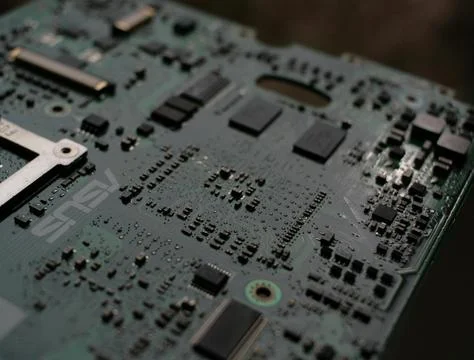 Detailed Close-Up of Computer Circuit Board Technology Components Stock Photos