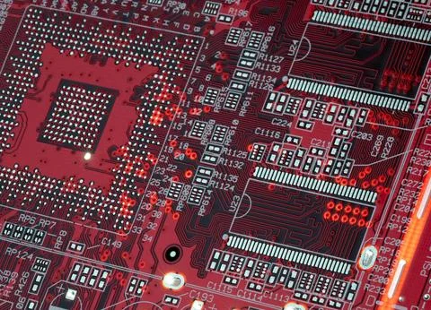 Detailed Close-Up of Computer Circuit Board Technology Components Stock Photos