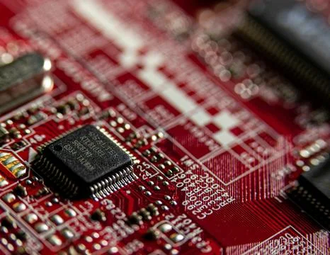 Detailed Close-Up of Computer Circuit Board Technology Components Stock Photos