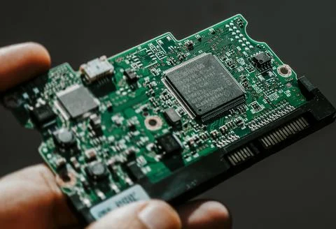 Detailed Close-Up of Computer Circuit Board Technology Components Stock Photos