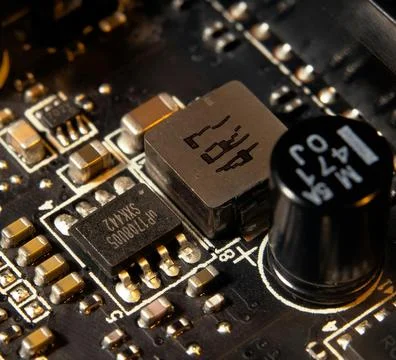 Detailed Close-Up of Computer Circuit Board Technology Components Stock Photos