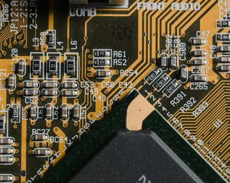 Detailed Close-Up of Computer Circuit Board Technology Components Stock Photos
