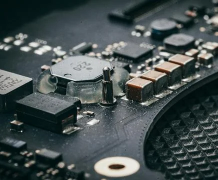 Detailed Close-Up of Computer Circuit Board Technology Components Stock Photos
