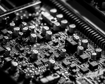Detailed Close-Up of Computer Circuit Board Technology Components Stock Photos