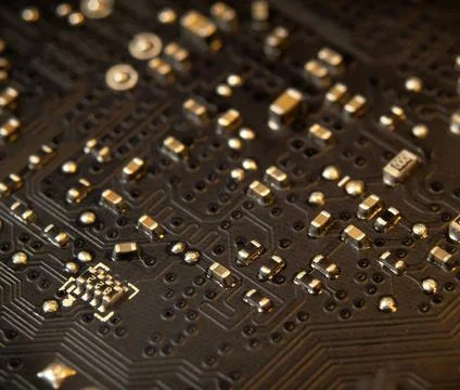 Detailed Close-Up of Computer Circuit Board Technology Components Stock Photos