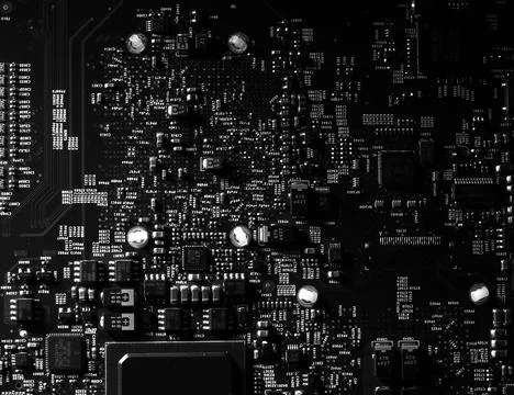 Detailed Close-Up of Computer Circuit Board Technology Components Stock Photos