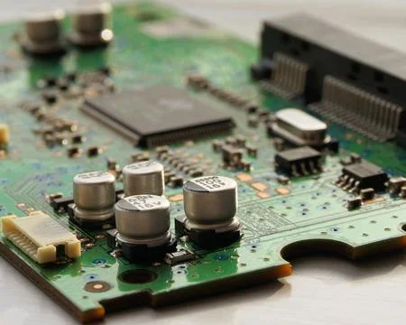 Detailed Close-Up of Computer Circuit Board Technology Components Stock Photos