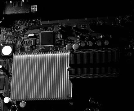 Detailed Close-Up of Computer Circuit Board Technology Components Stock Photos