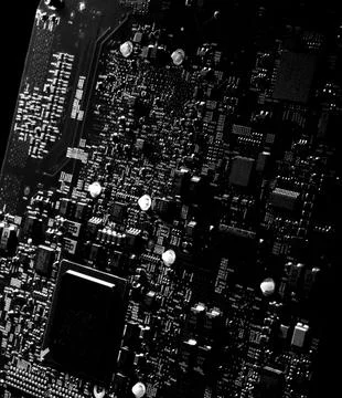 Detailed Close-Up of Computer Circuit Board Technology Components Stock Photos