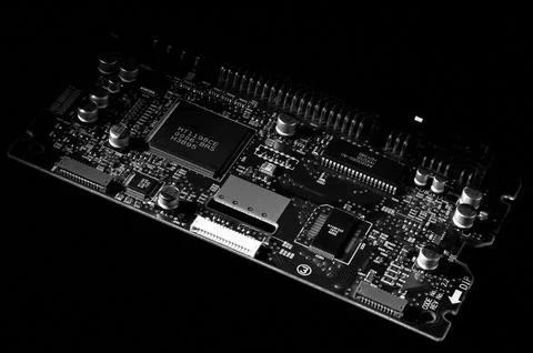 Detailed Close-Up of Computer Circuit Board Technology Components Stock Photos