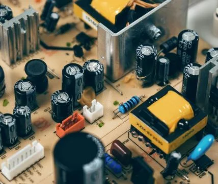 Detailed Close-Up of Computer Circuit Board Technology Components Stock Photos