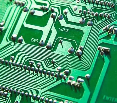 Detailed Close-Up of Computer Circuit Board Technology Components Stock Photos