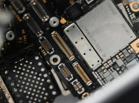 Detailed Close-Up of Computer Circuit Board Technology Components Stock Photos
