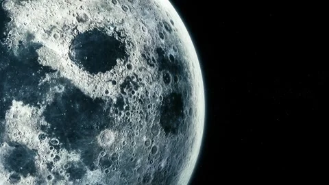 Detailed close-up of the moons cratered surface against a black space backg.. Vidéo 340383061