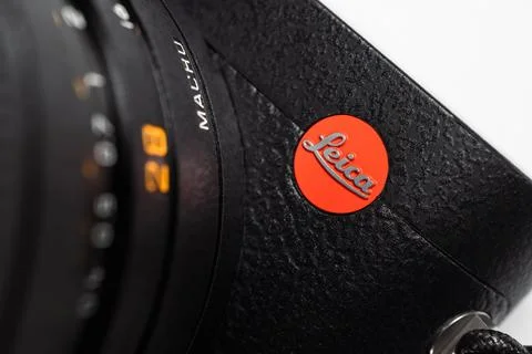 Detailed close up photo of Leica Q2 wrapped in protective skin decal Stock Photos