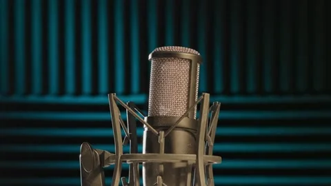Detailed close up of studio voiceover microphone for podcast recording Stock Footage 340427957