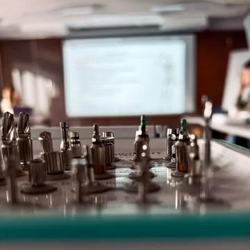 Detailed Close-Up of Technical Instruments Highlighting Precision in a Work.. Stock Photos