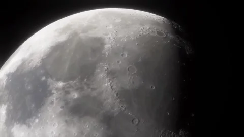Detailed close up view of the cratered moon surface. Stock Footage 333223064