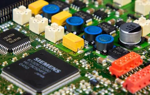 Detailed, close-up view of the inner components of a computer Stock Photos