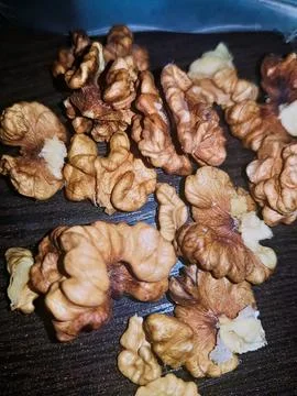 A detailed close-up of the walnut kernel elegantly exposes its interior Stock Photos