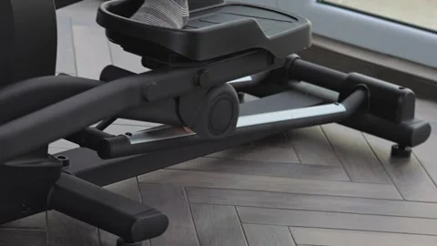 A detailed closeup image featuring a modern indoor fitness machine designed for Video stock 306046158